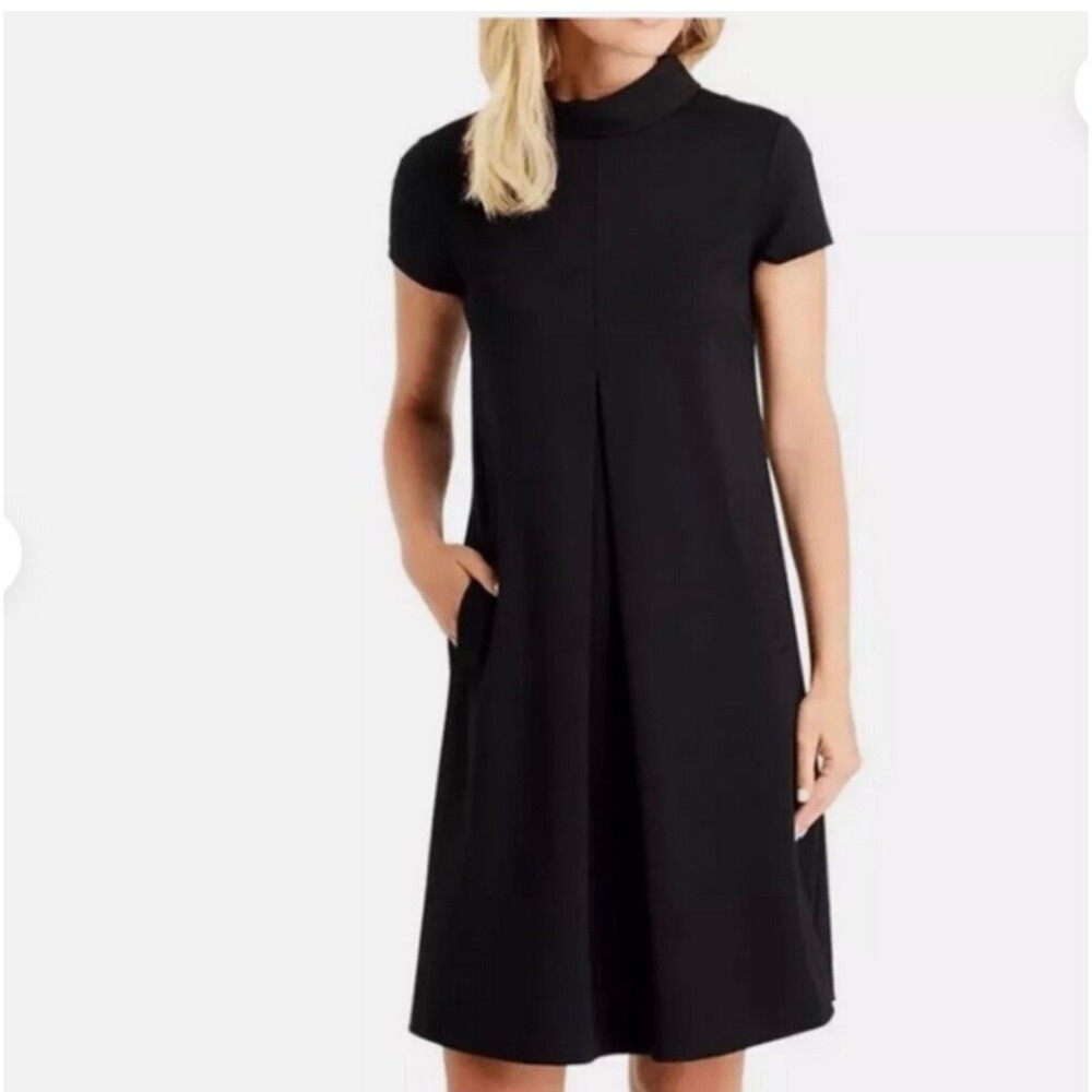 J.McLaughlin Womens Black Mock Neck Short Sleeve Shift Dress Pockets Size‎ M